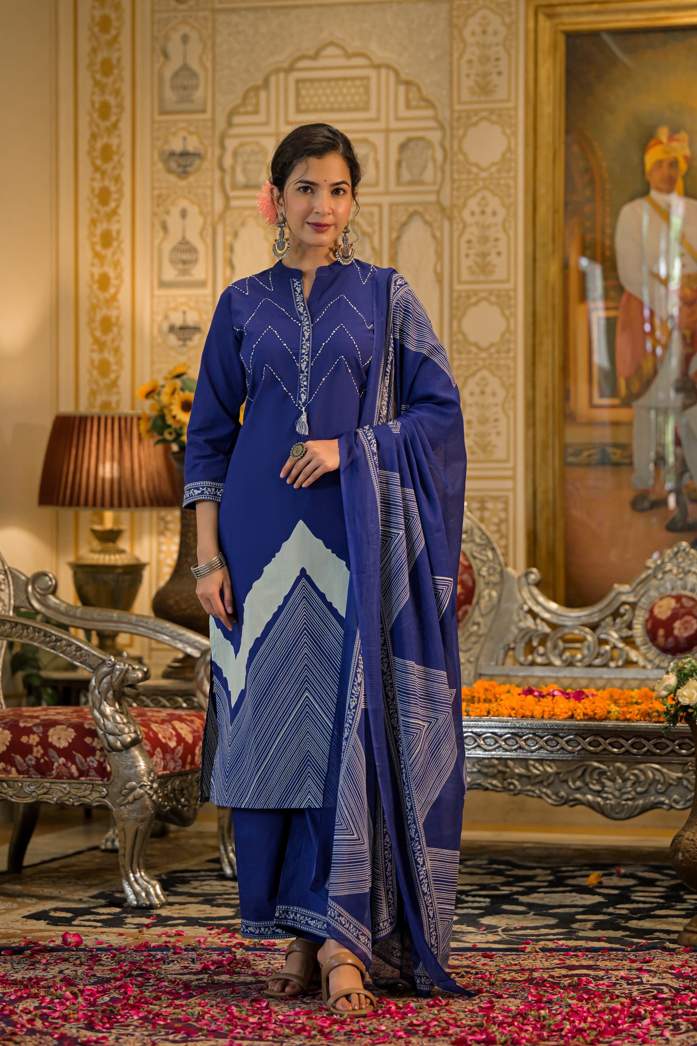 Electric Blue Zig Zag Kurta Set