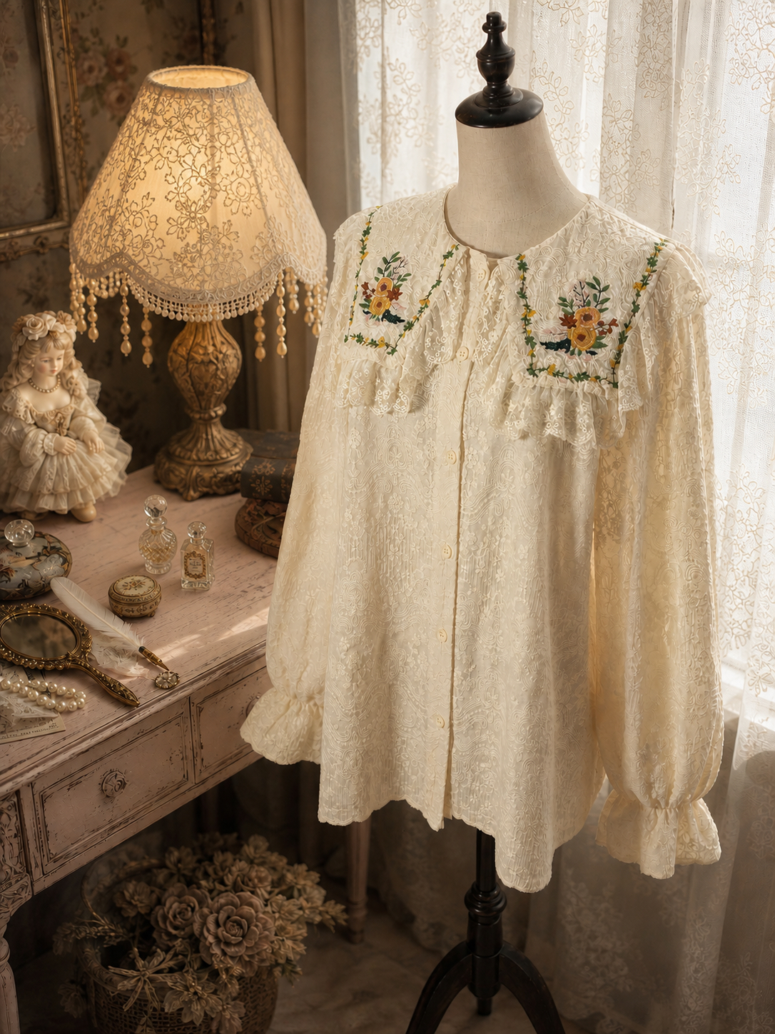 花卉刺繡蕾絲大領子公主襯衫 Vintage Floral Lace Heritage Blouse