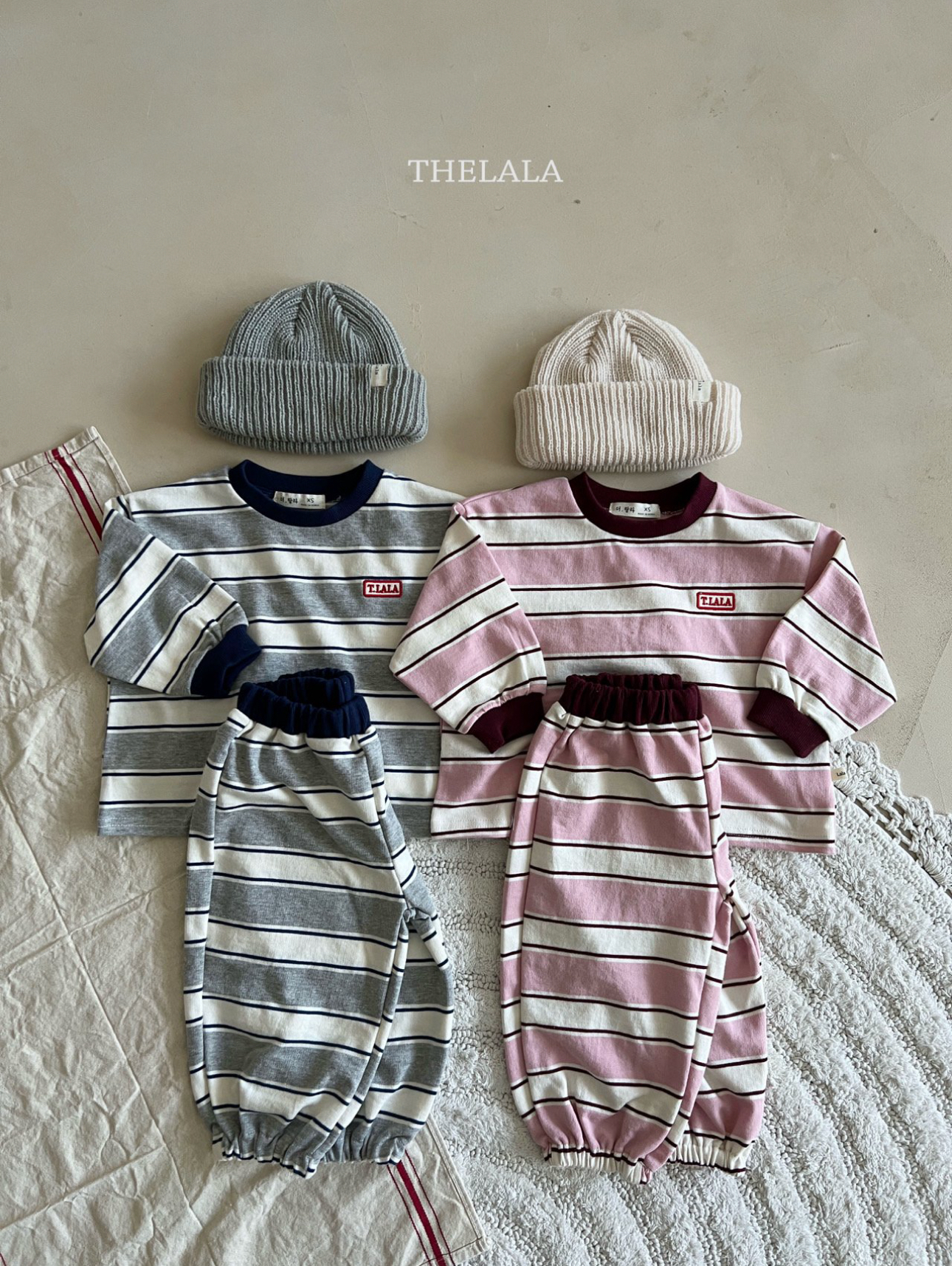 🌸預訂 韓國直送🌸🇰🇷THELALA兩色標誌刺繡章條紋上下套裝