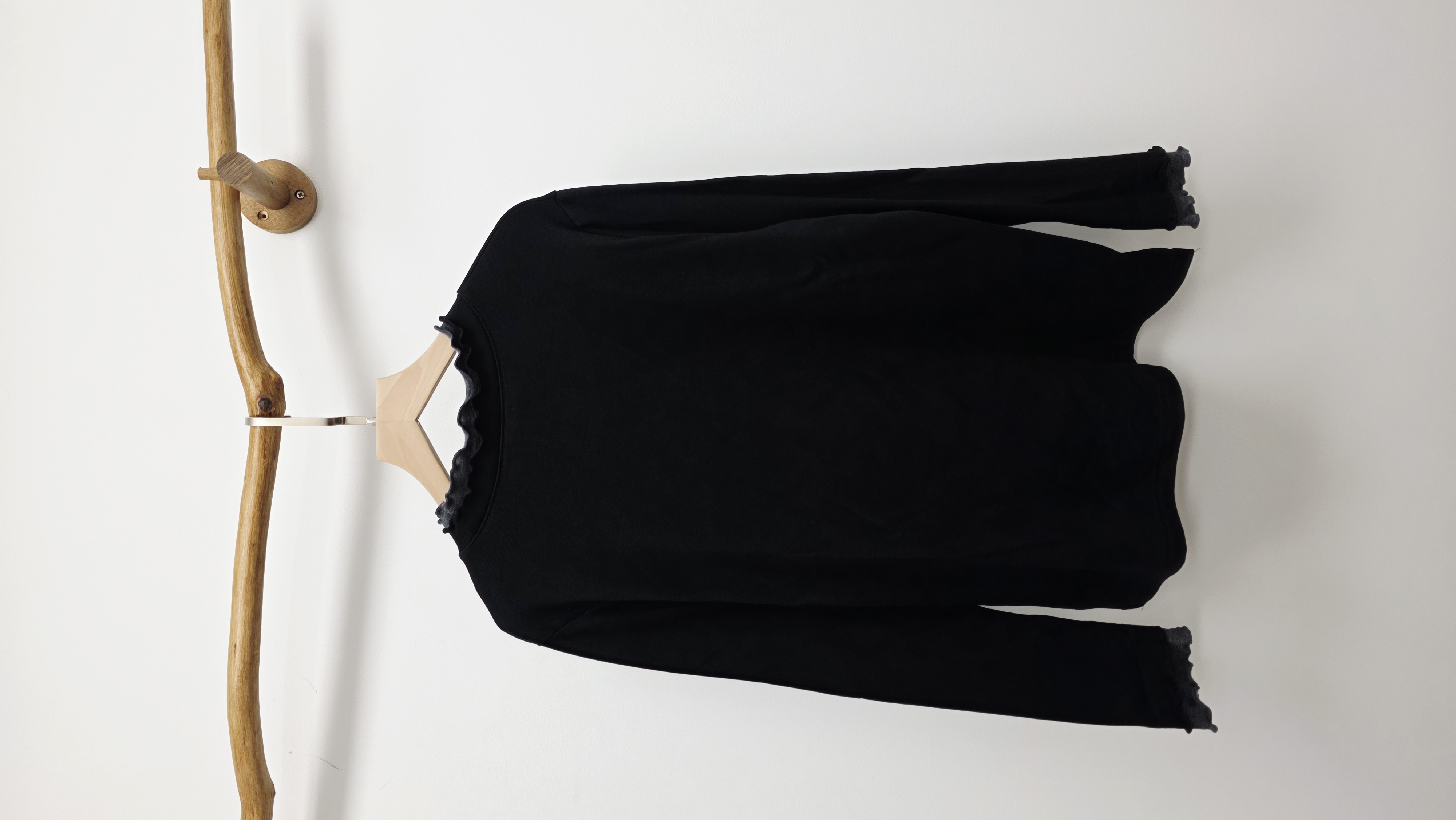 韓國黑拼炭灰木耳邊薄絨底棉襯衫