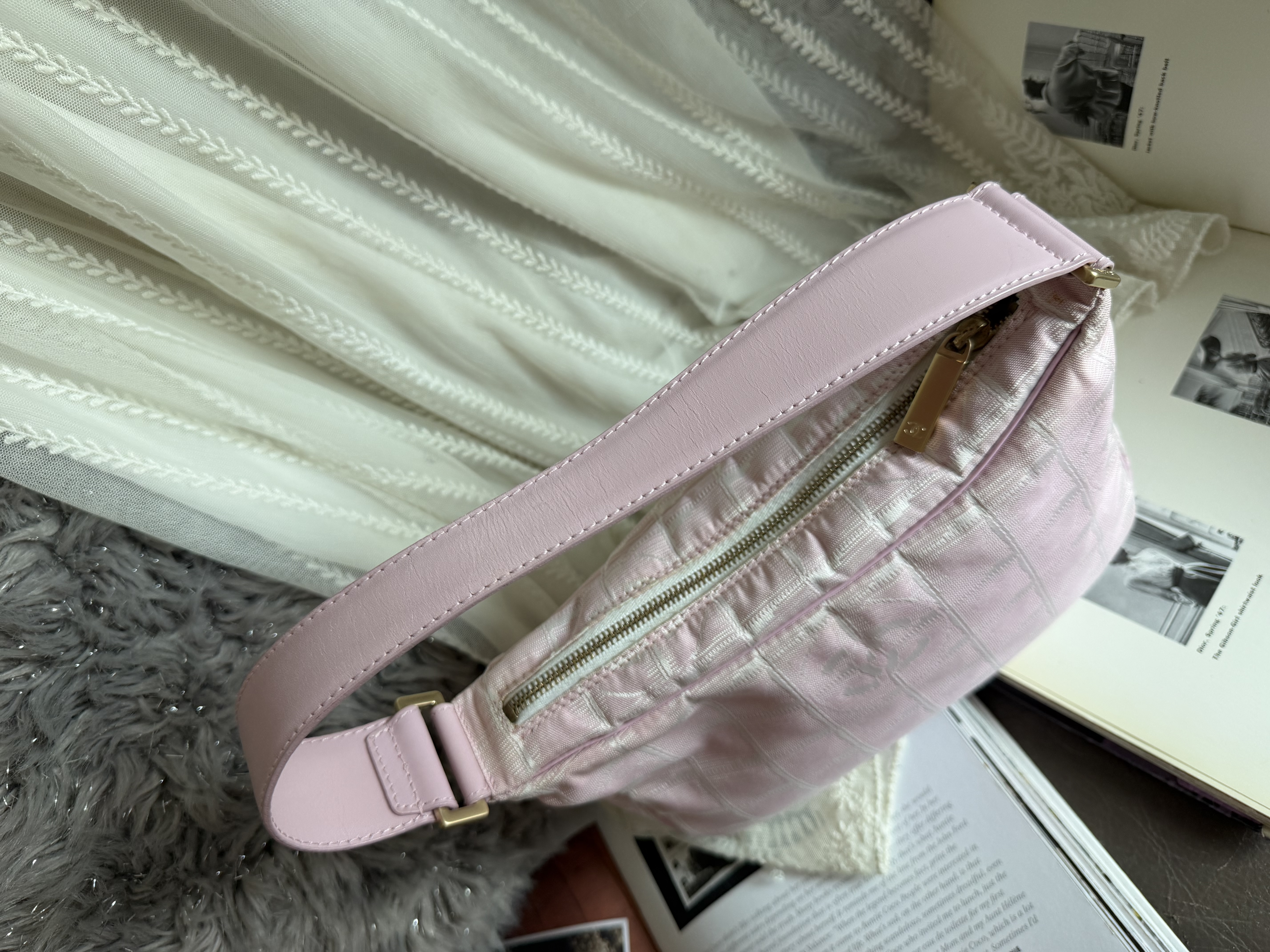 閑置品 vintage chanel pink jacqurd shoulder bag / pochette 