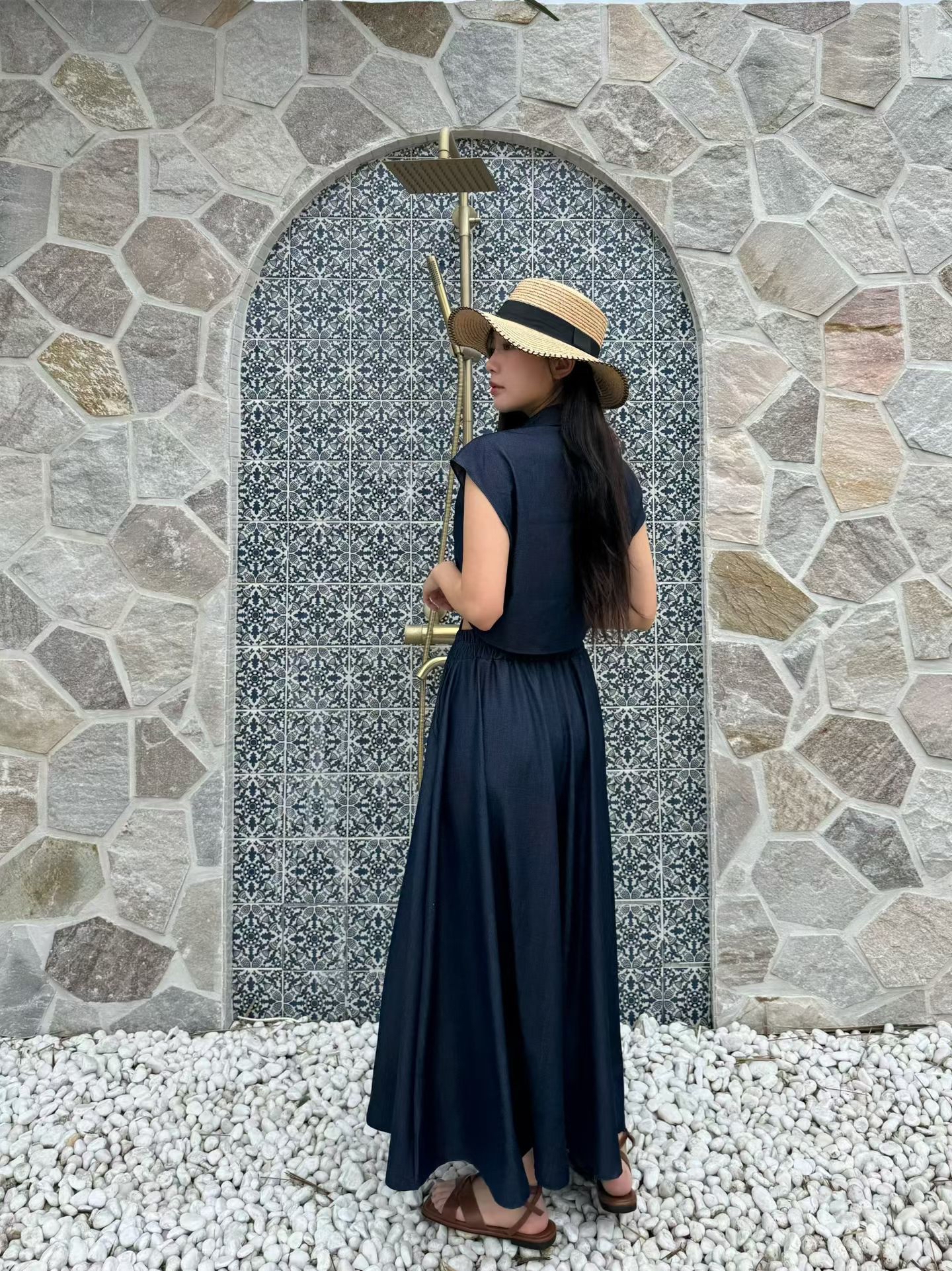 M2 薄有袋牛仔傘裙