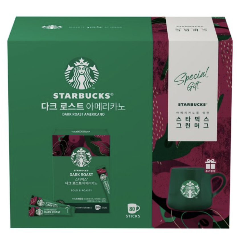 韓國 Starbucks 星巴克 美式即溶咖啡 80條裝 +送350ml 馬克杯 ｜Dark Roast Medium Roast  Americano