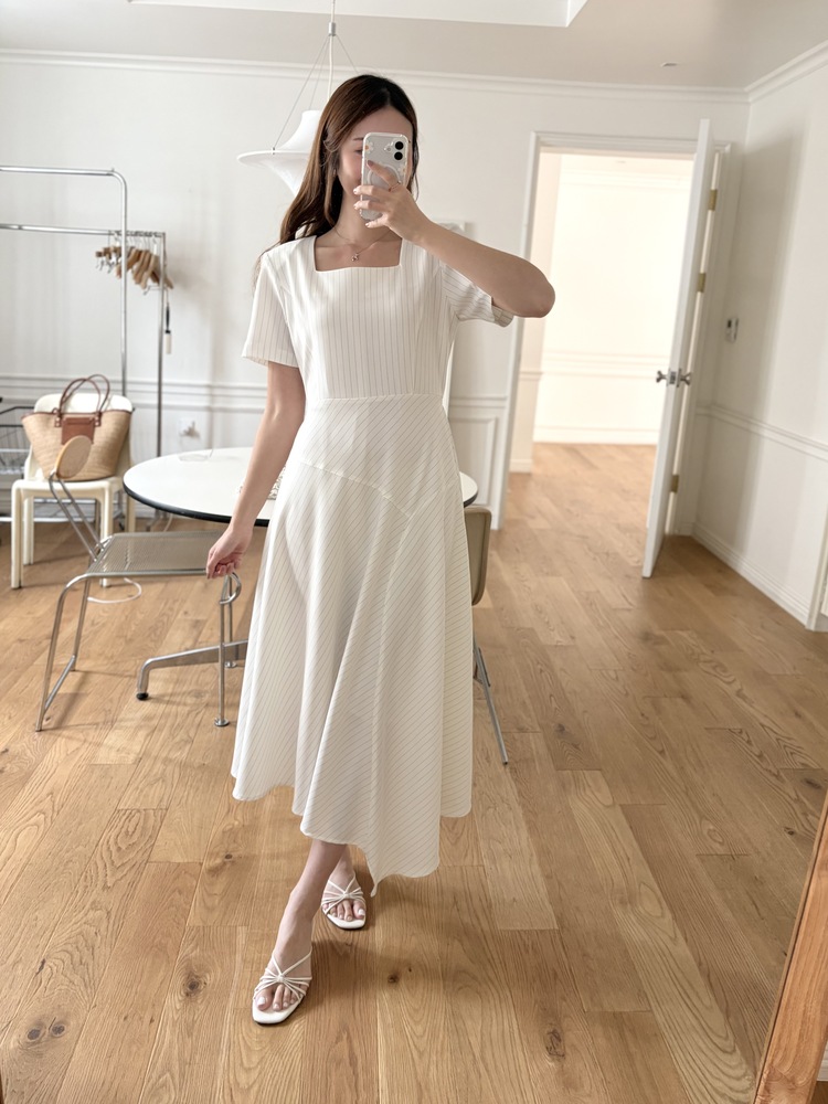 Asymmetric Striped Dress (Ivory)