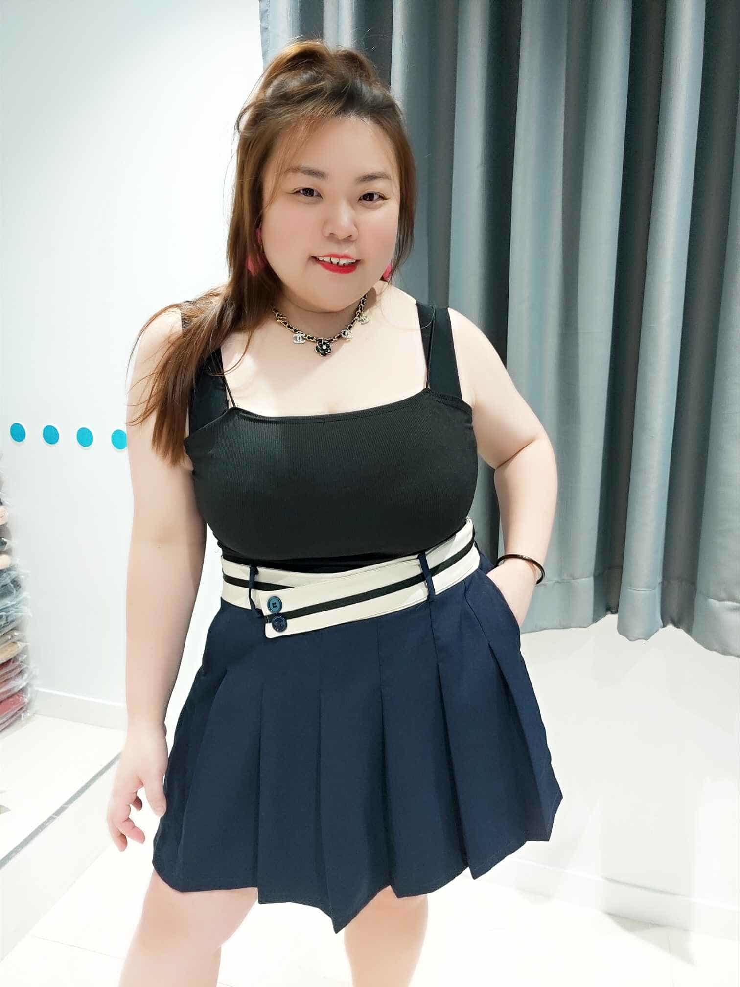 DOC06 拼色腰间百褶裤裙