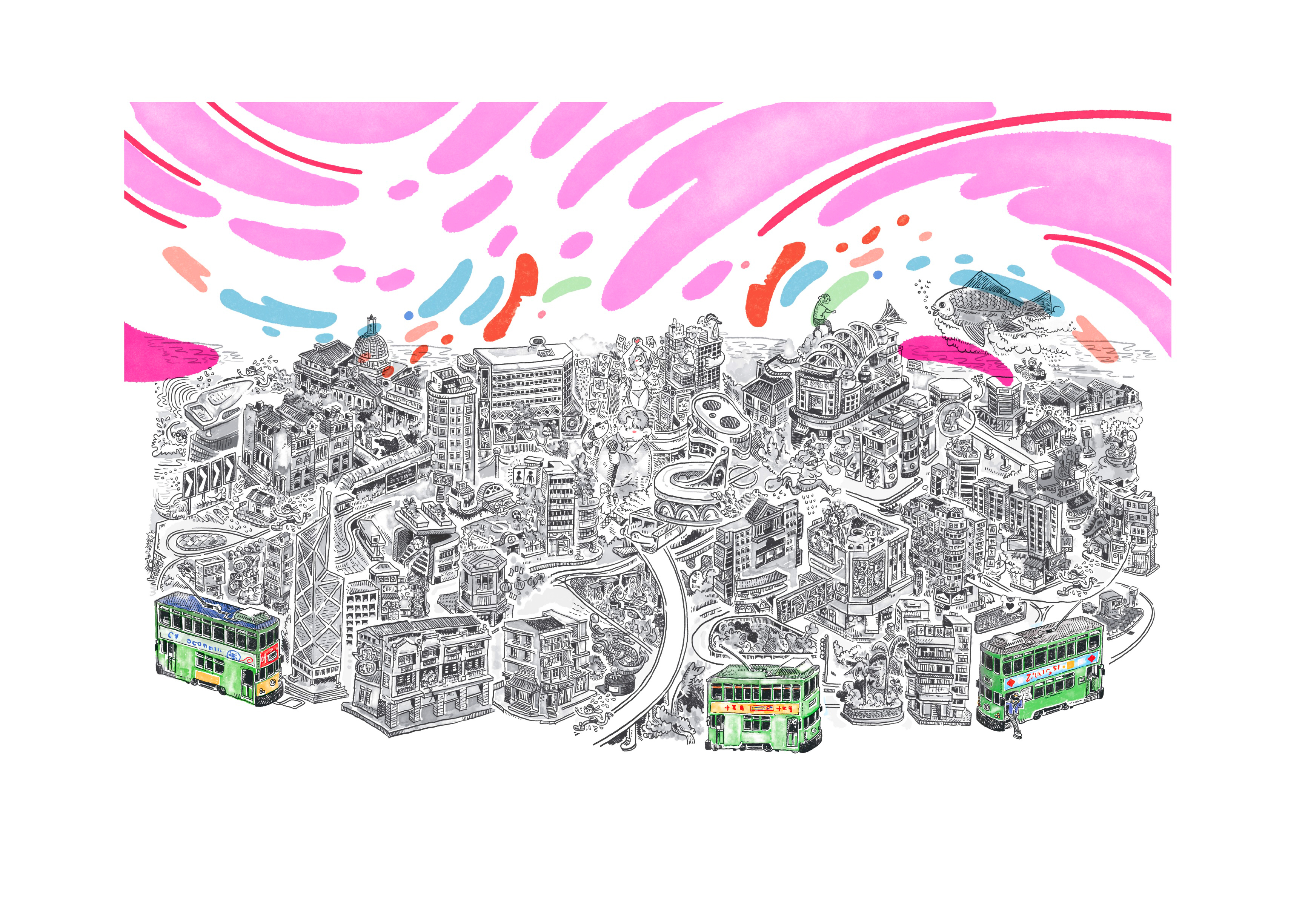 AngryAngry A4 art print Hong Kong Island & Tram