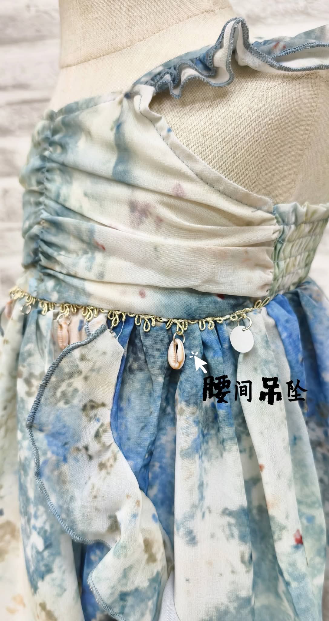 A50 女童碎花渐变色沙滩连衣裙