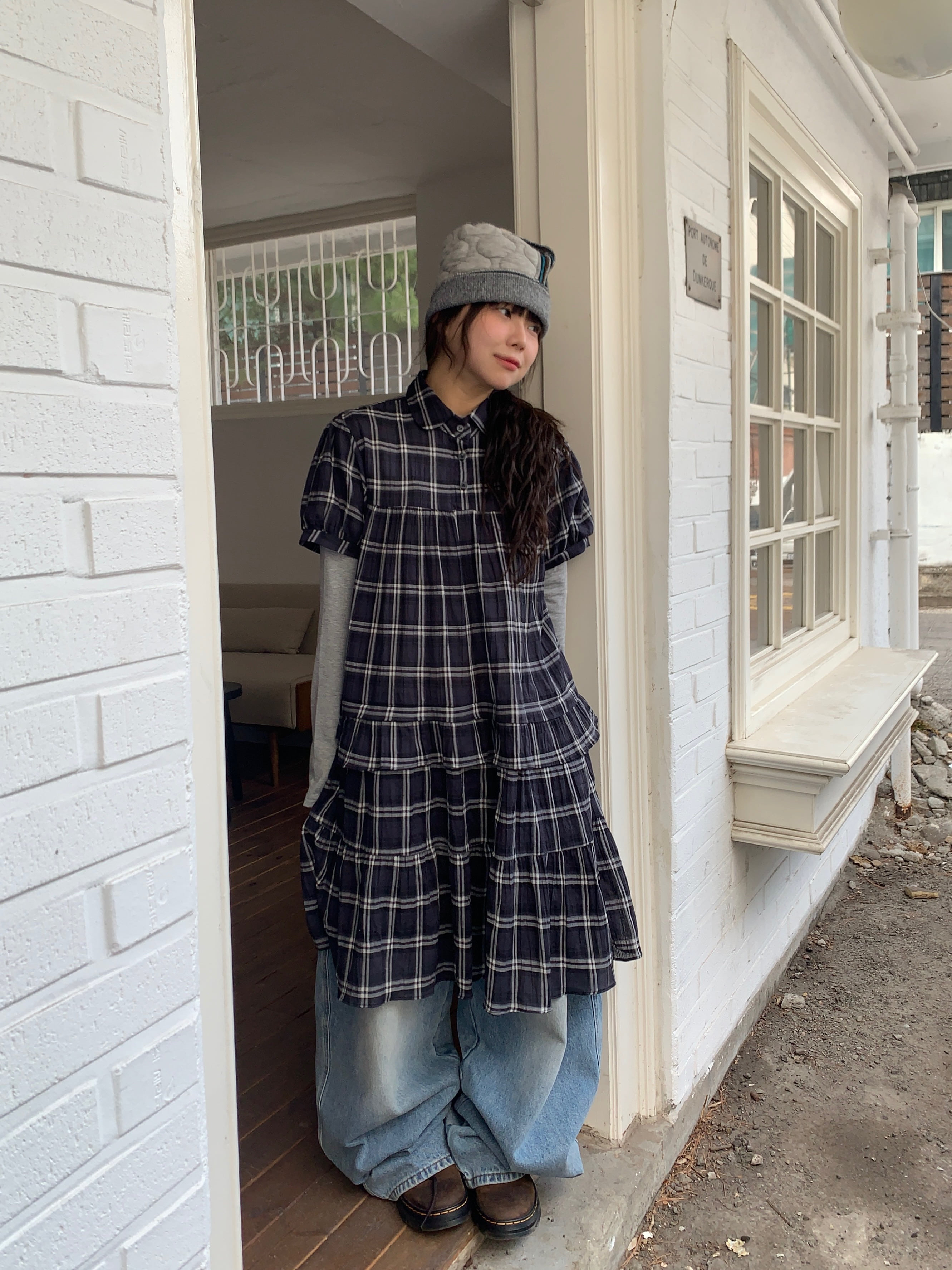 monday check layered dress