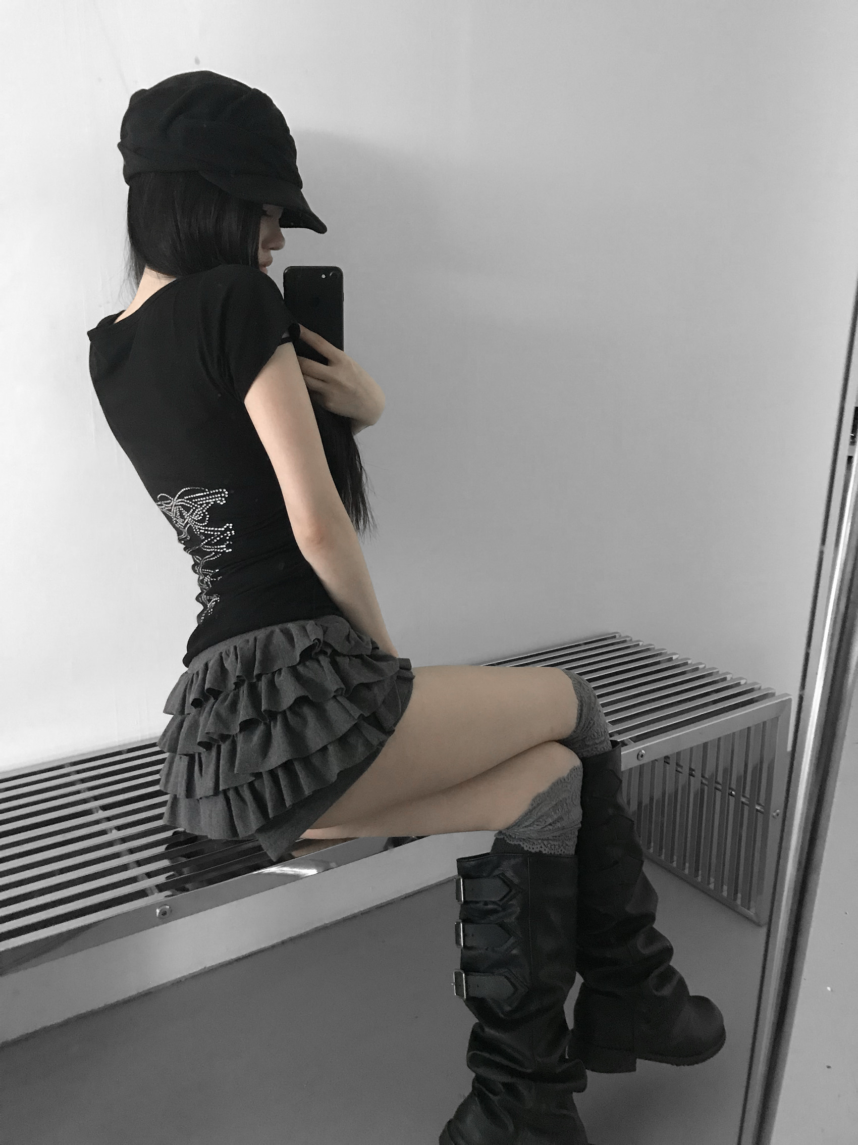 Rhinestone Lace-up Fitted Tee