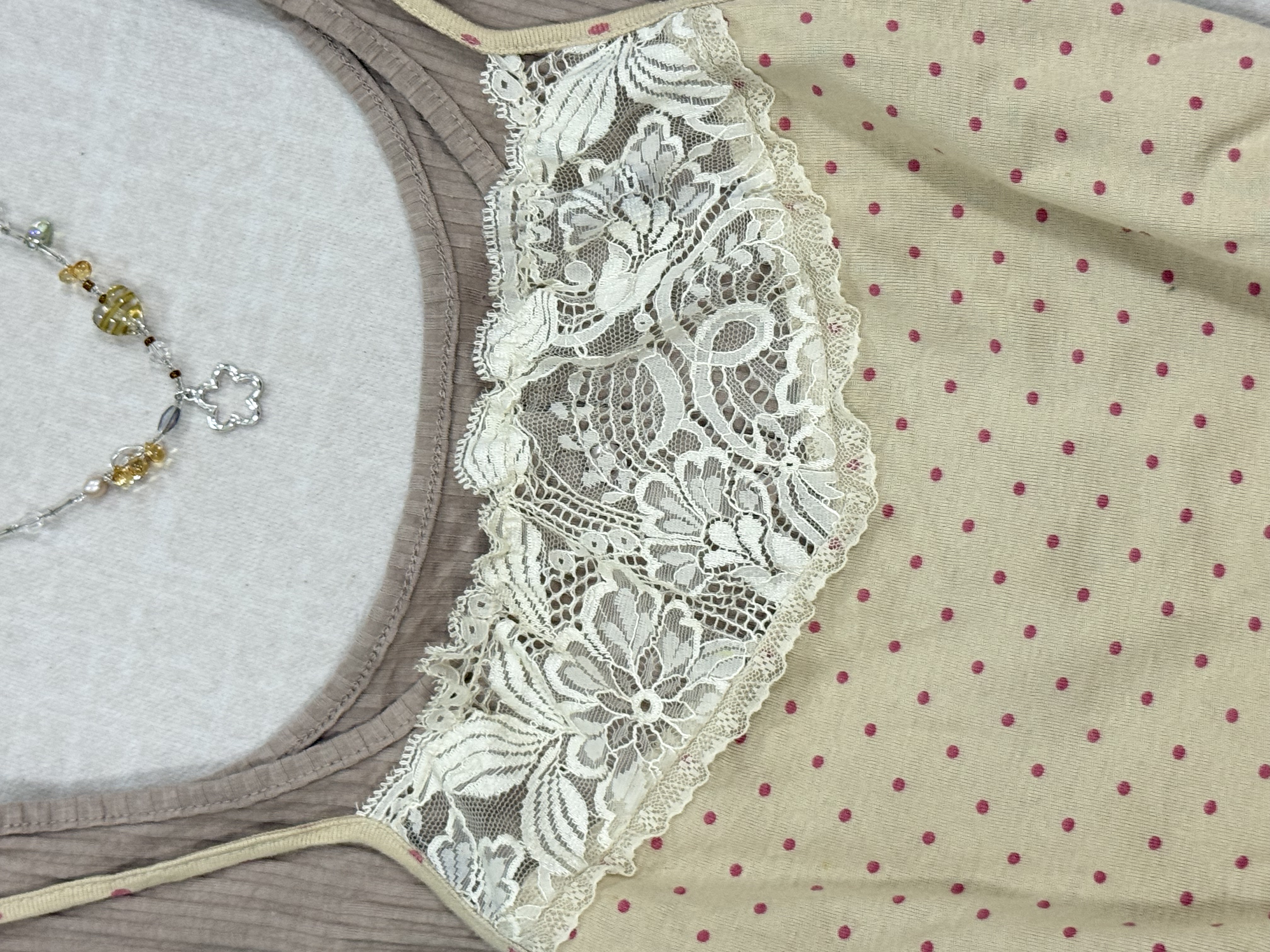 [On Sale] Beige Polka Dot Lace Camisole