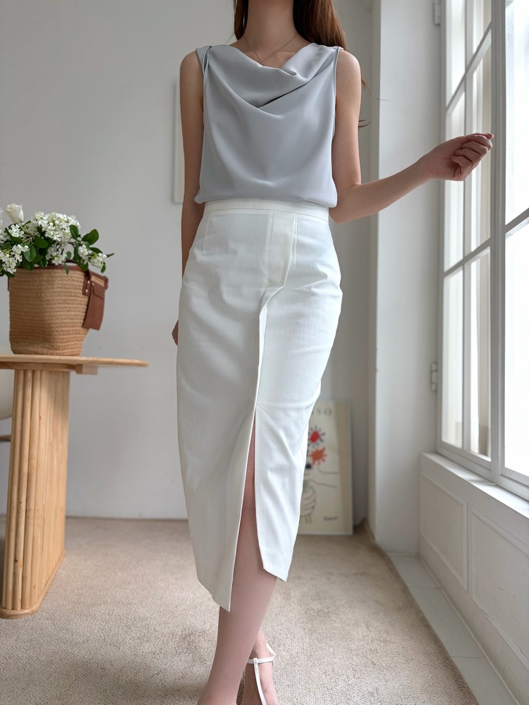 Front Slit Pencil Skirt (White)