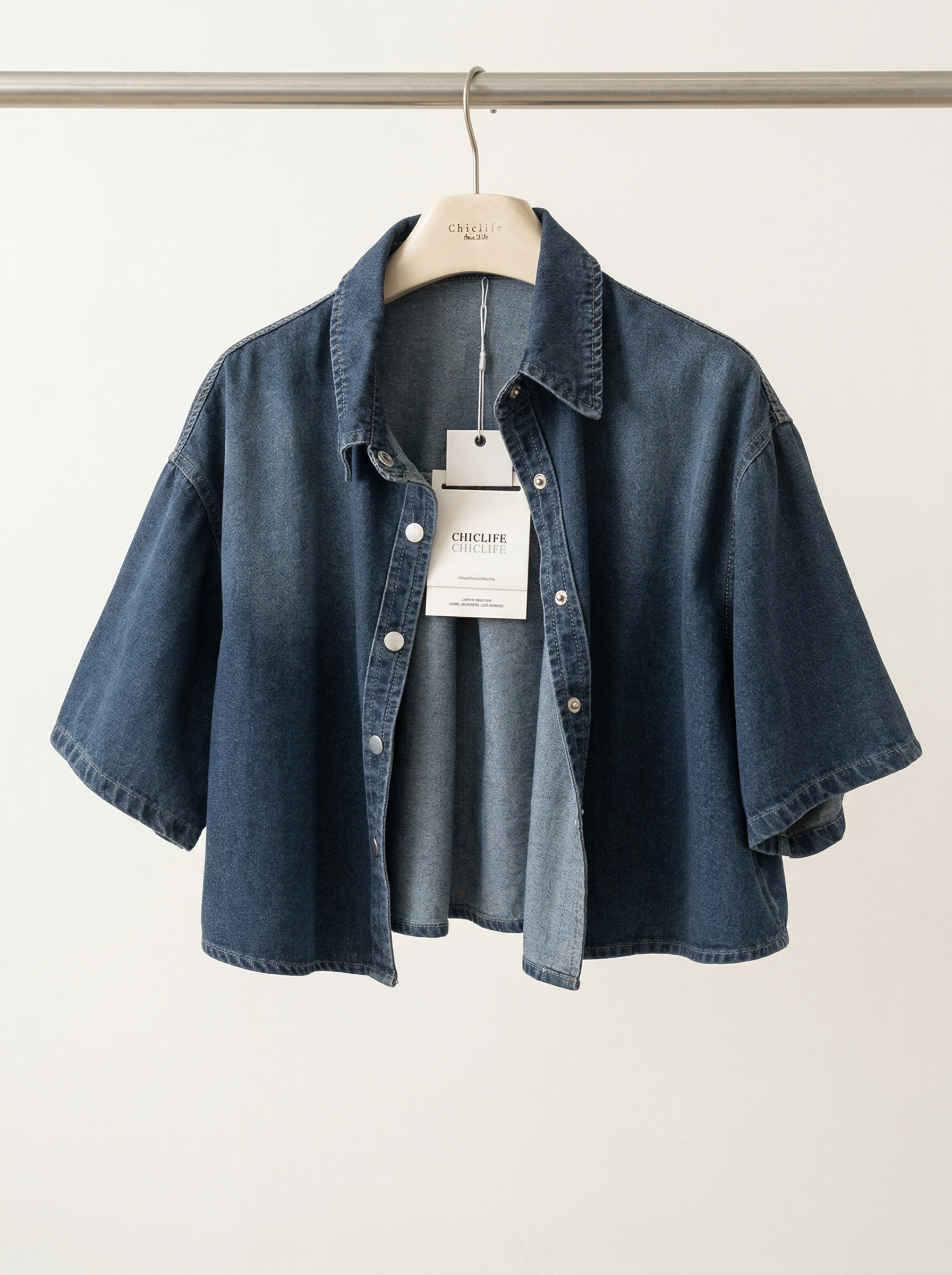 短版寬鬆短袖牛仔襯衫