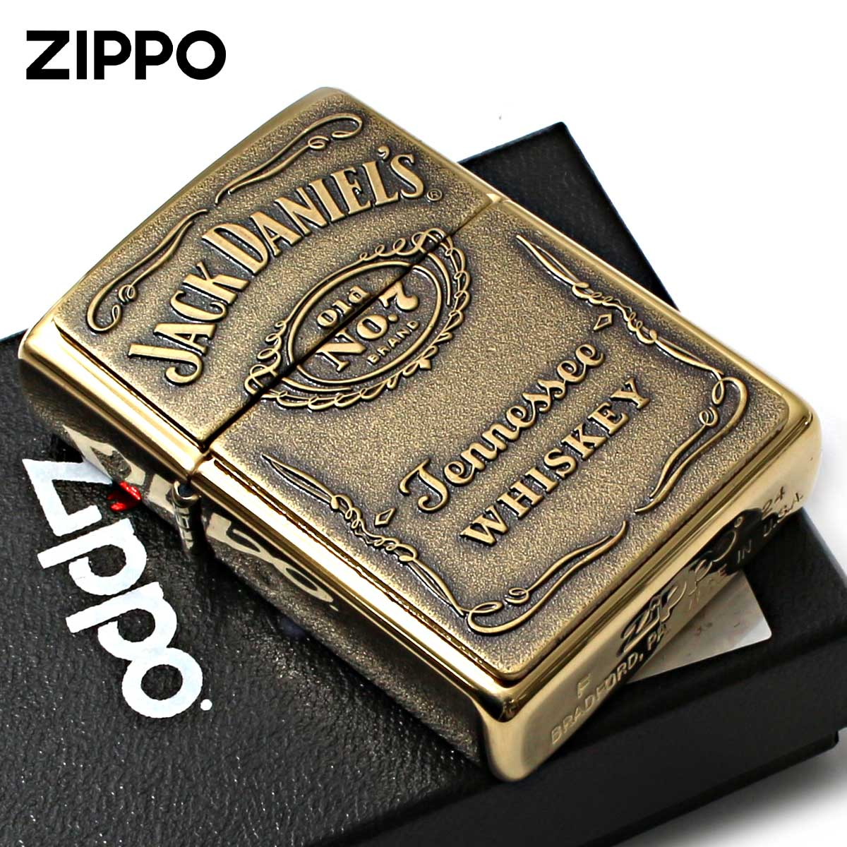 美國製造 | Zippo指定經銷商 Zippo 254BJD.428 Jack Daniel's 標誌打火機高光銅凸起徽章 Jack Daniel's Label Lighter High Polish Brass Raised Emblem