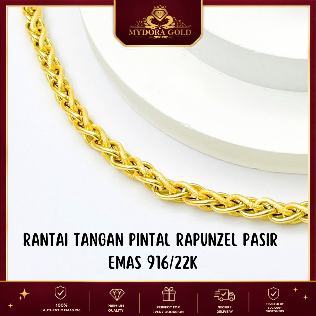MYDORA Rantai Tangan Pintal Rapunzel Pasir l EMAS 916/22K