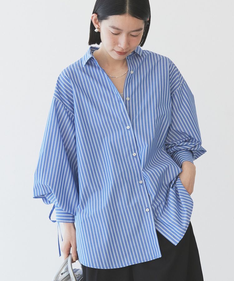 日本春裝預購 緞帶條紋襯衫