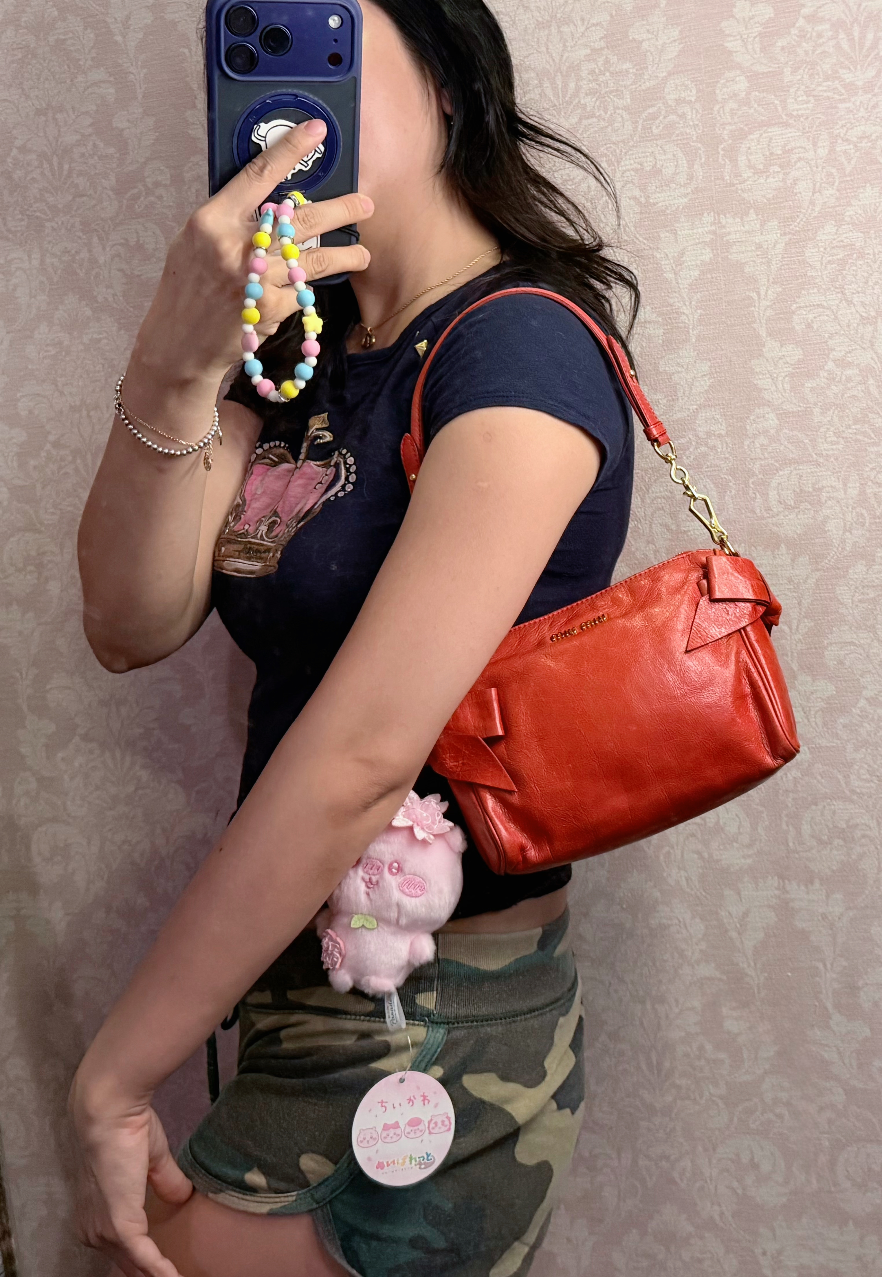 Miu Miu Vitello red leather handbag leather pochette bag / 