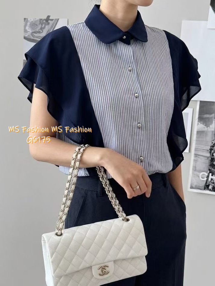 G6175 韓國🇰🇷高質條子ruffle恤