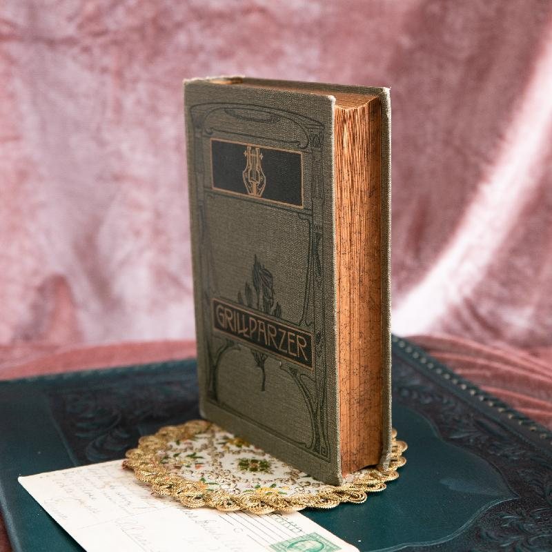 Antique Turn of 20th Century Rich Art Nouveau /Art Deco Graphic Franz Grillparzer's German Book Set of 2 (MW117)
