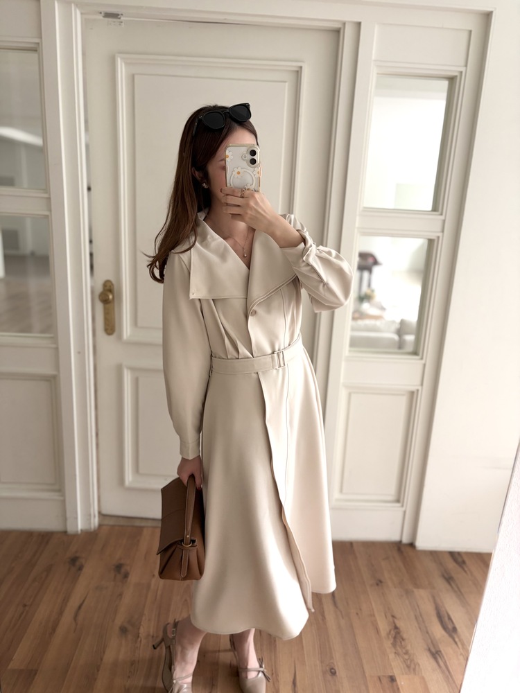 Classic Flared Trench Dress (Ivory)
