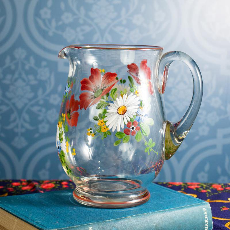 C.a. 1920s Art Deco Czechoslovakia Hand-painted Folk Floral Pattern Czech Water Jug/Pitcher (GE006)