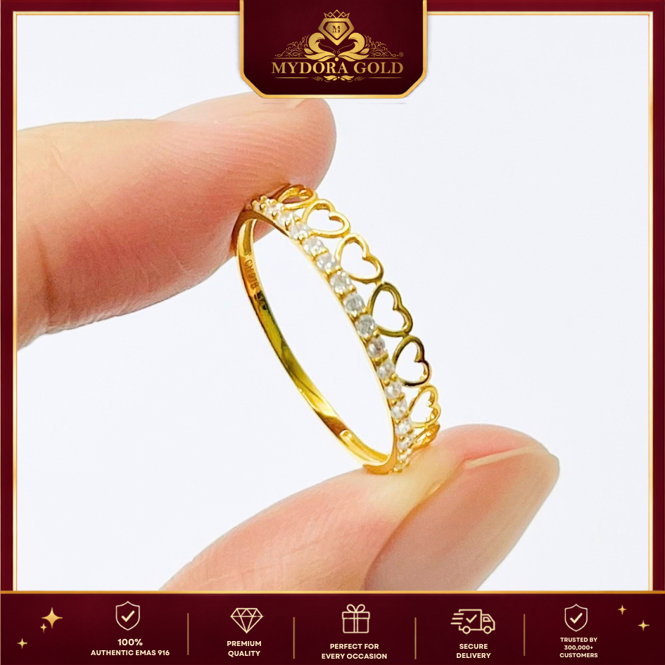 MYDORA EMAS 916 Cincin Batu CZ Love Chain l EMAS 916/22K