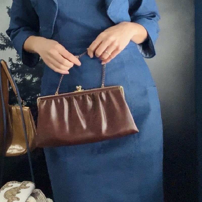 Vintage C.a. 1970s Andé Brown Faux leather Two-Way Clutch/Handbag (MT2498)