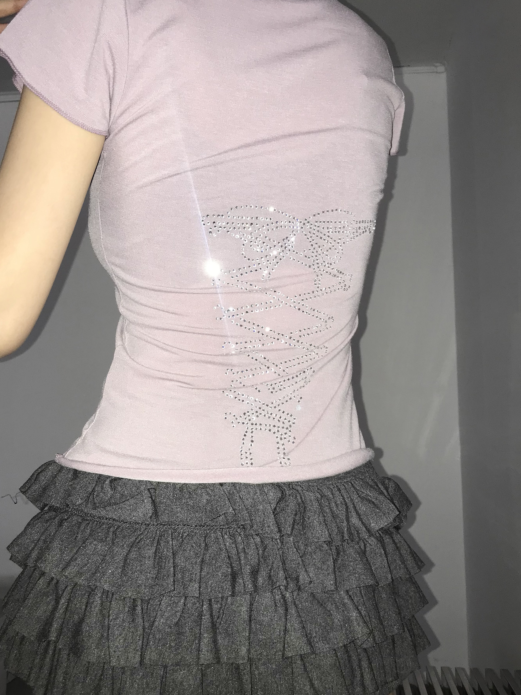 Rhinestone Lace-up Fitted Tee