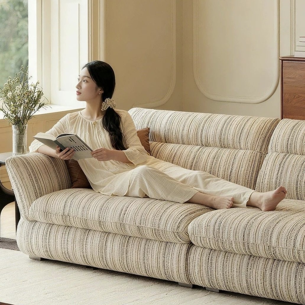 中復古新款雲畔梳化 客廳大小細單位 直排條紋雪尼爾布藝梳化 sofa