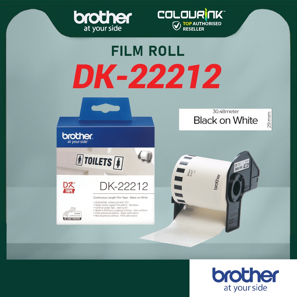 Brother DK-22212 Original Genuine Continuous Film Tape 62mm Black on White QL-700 QL-720 QL-800 QL-820NWB DK22212