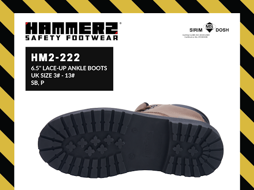 HAMMER 2 SAFETY FOOTWEAR HM2-222 6.5'' Lace-Up Ankle Boots METAL FREE SIRIM and DOSH Approved Shoes Kasut Kasut Keselamatan
