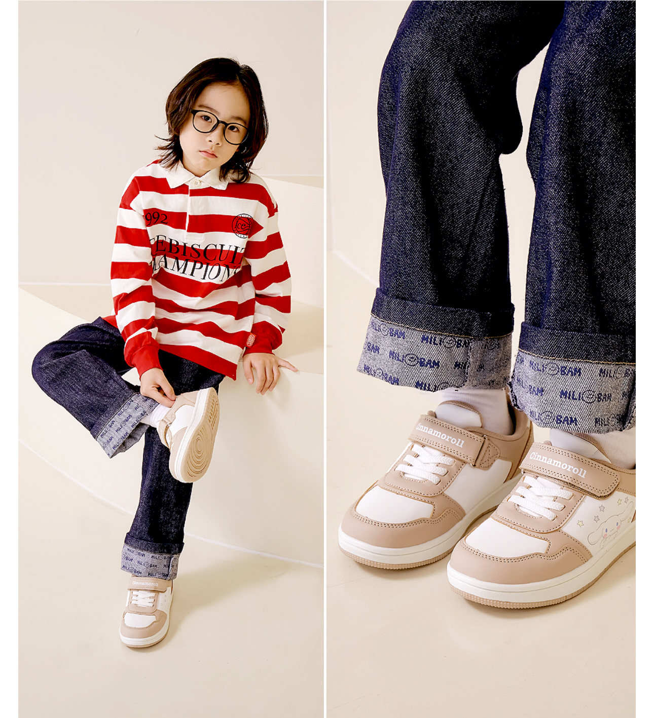 🇰🇷預訂 韓國直送🇰🇷Sanrio 玉桂狗人物印花魔術貼拼色波鞋