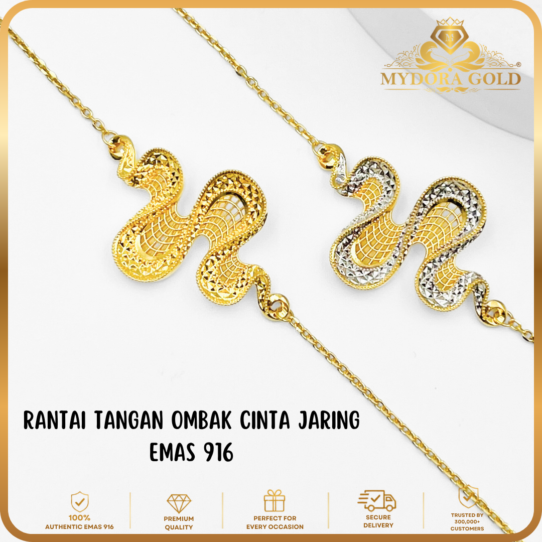 MYDORA Rantai Tangan Ombak Cinta Jaring EMAS 916/22k