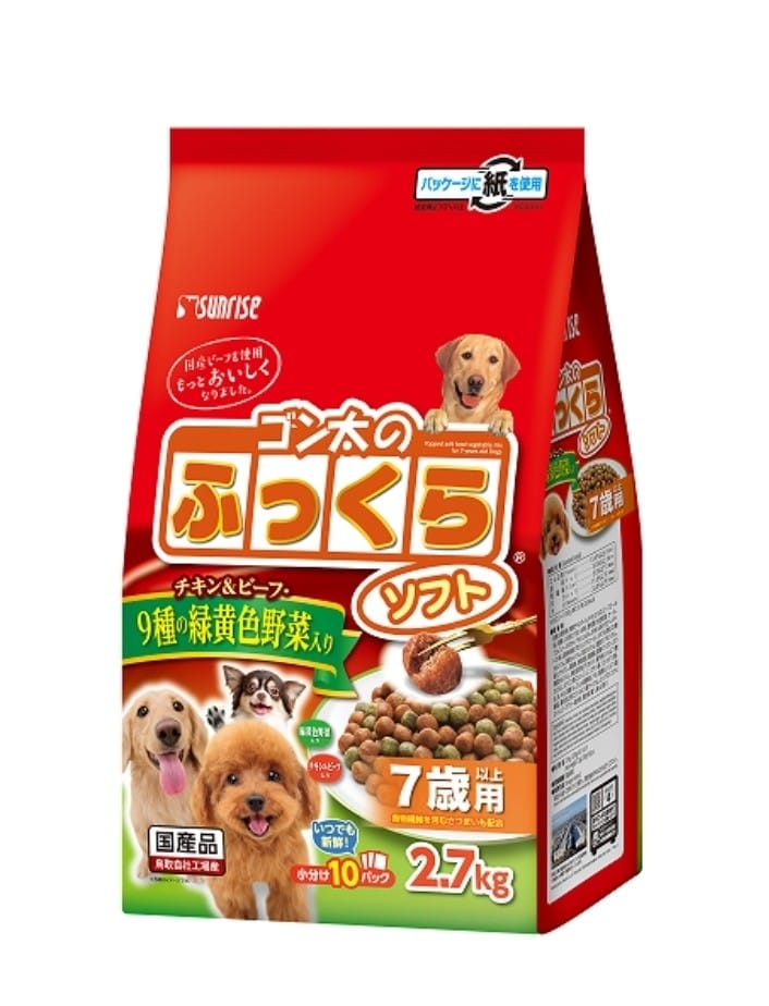 Sunrise 軟性狗糧 雞肉牛肉口味 9種綠黃色蔬菜配方 7歲以上老犬專用 2.7kg