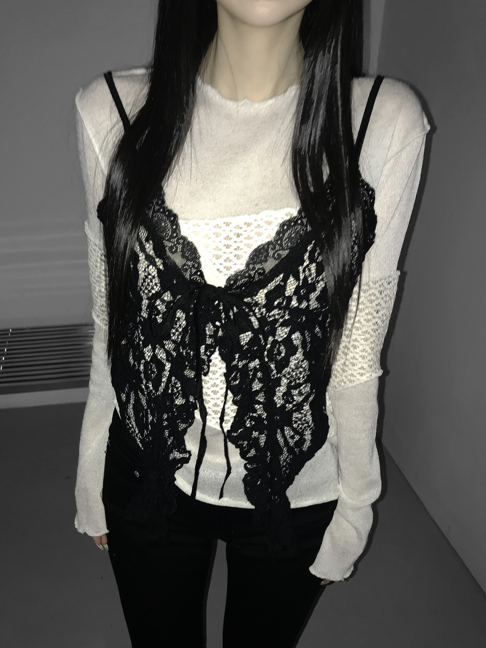 Sheer Lace Ruffled Cami