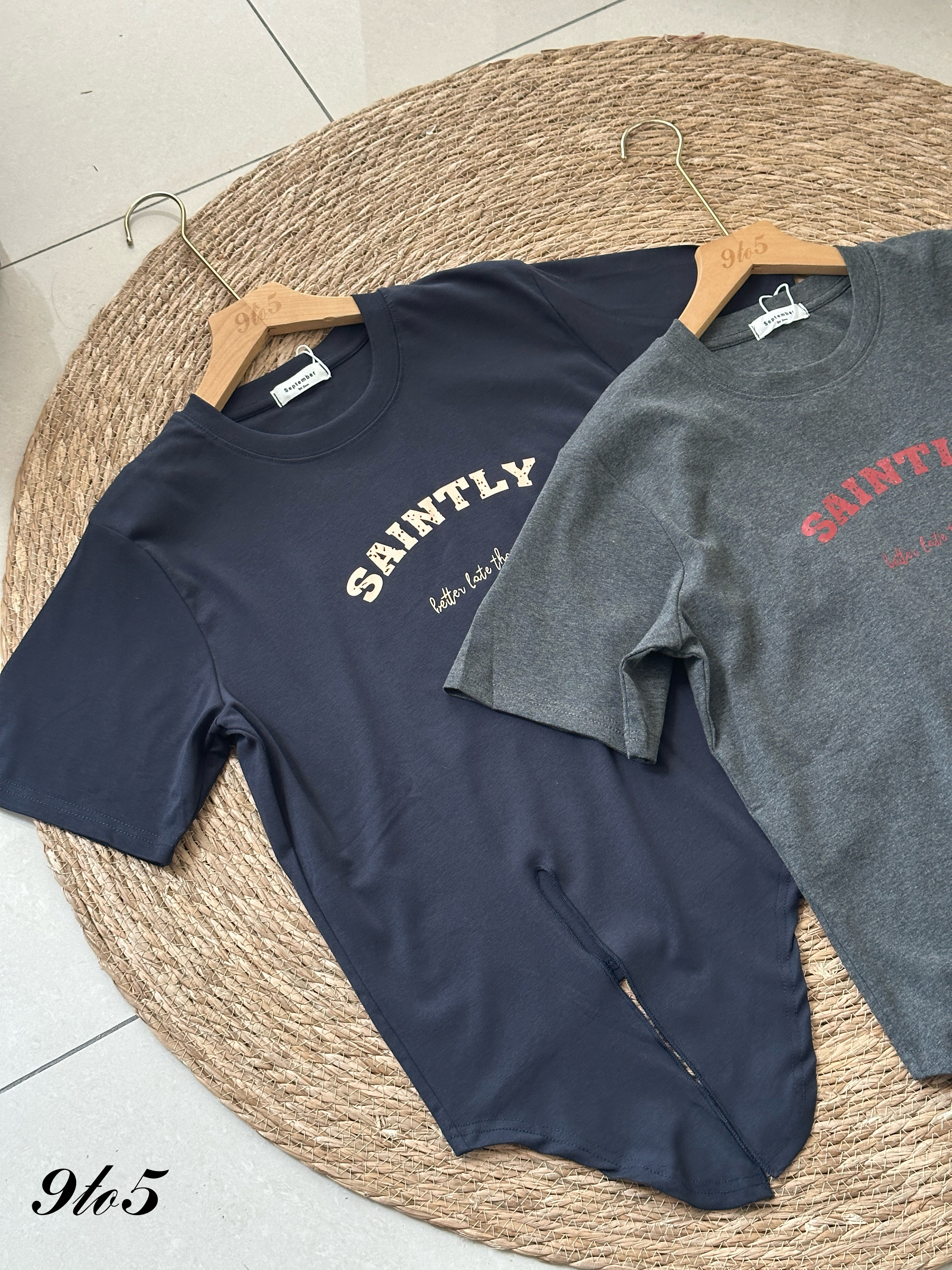 T4105 Side-tie Wording Tee - 4 Colors