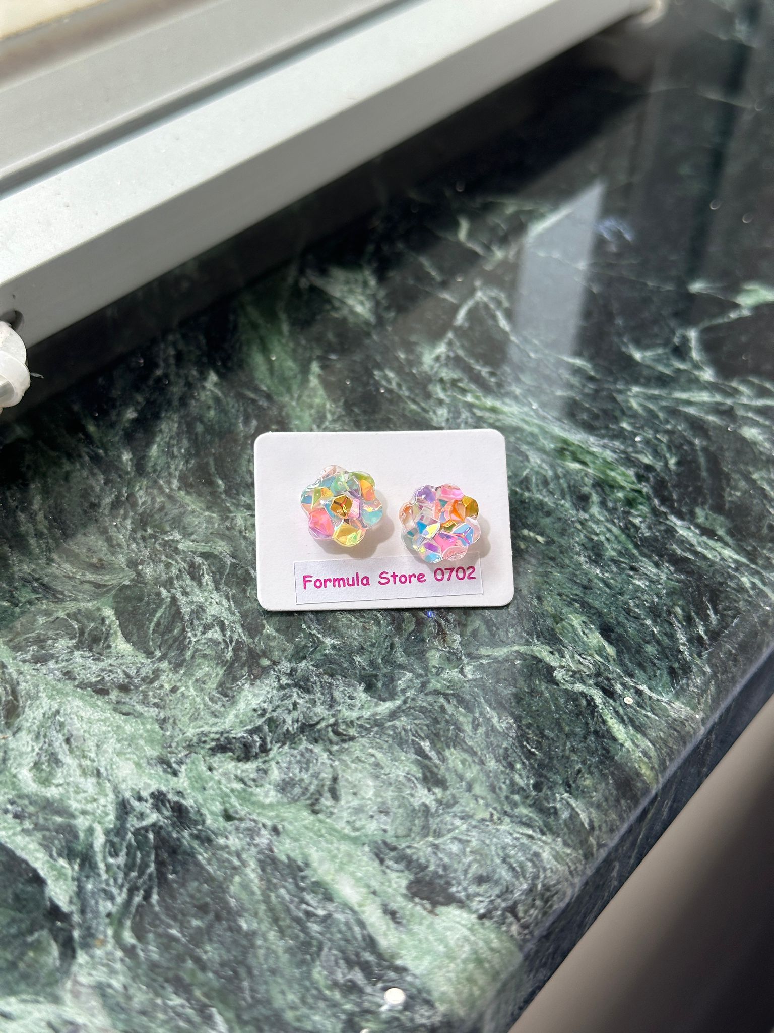 貓咪造型耳環－花花款－閃亮花朵圖案