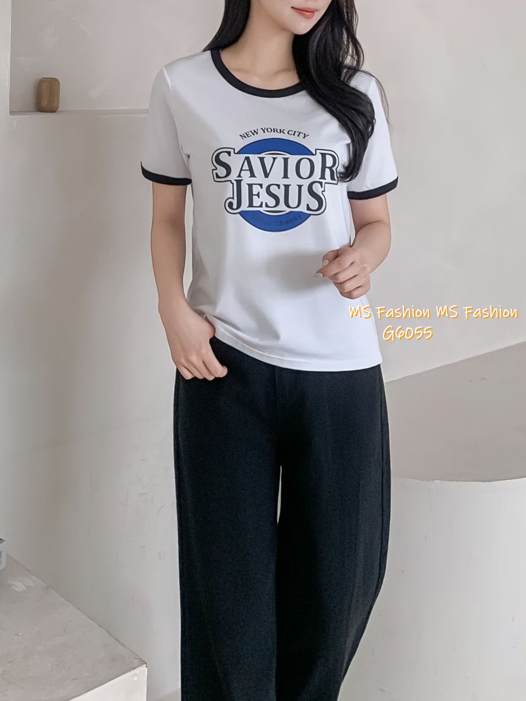 G6055 韓國🇰🇷拼色字母print top