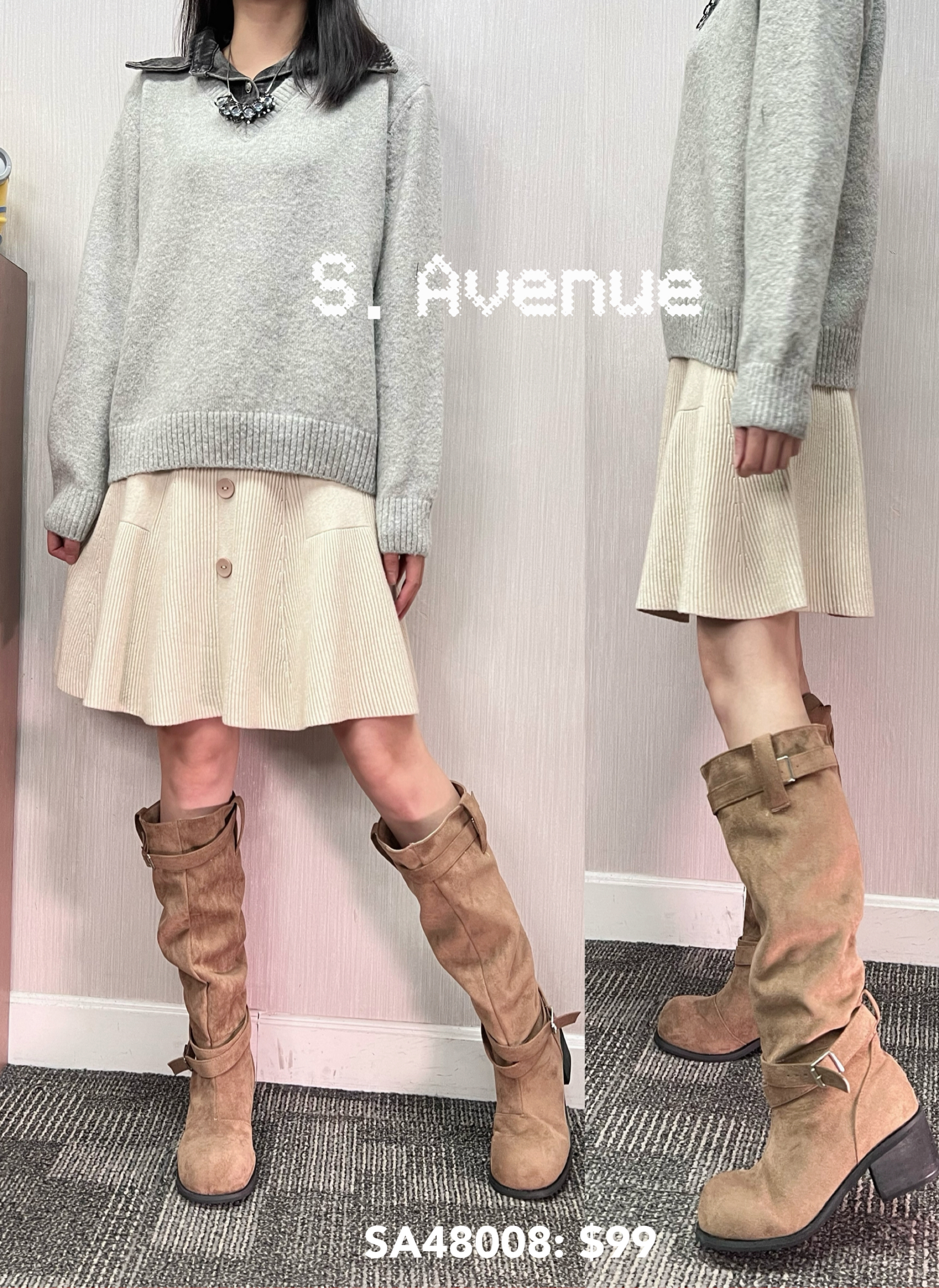 SA48008: 前有排鈕雙袋A字短裙