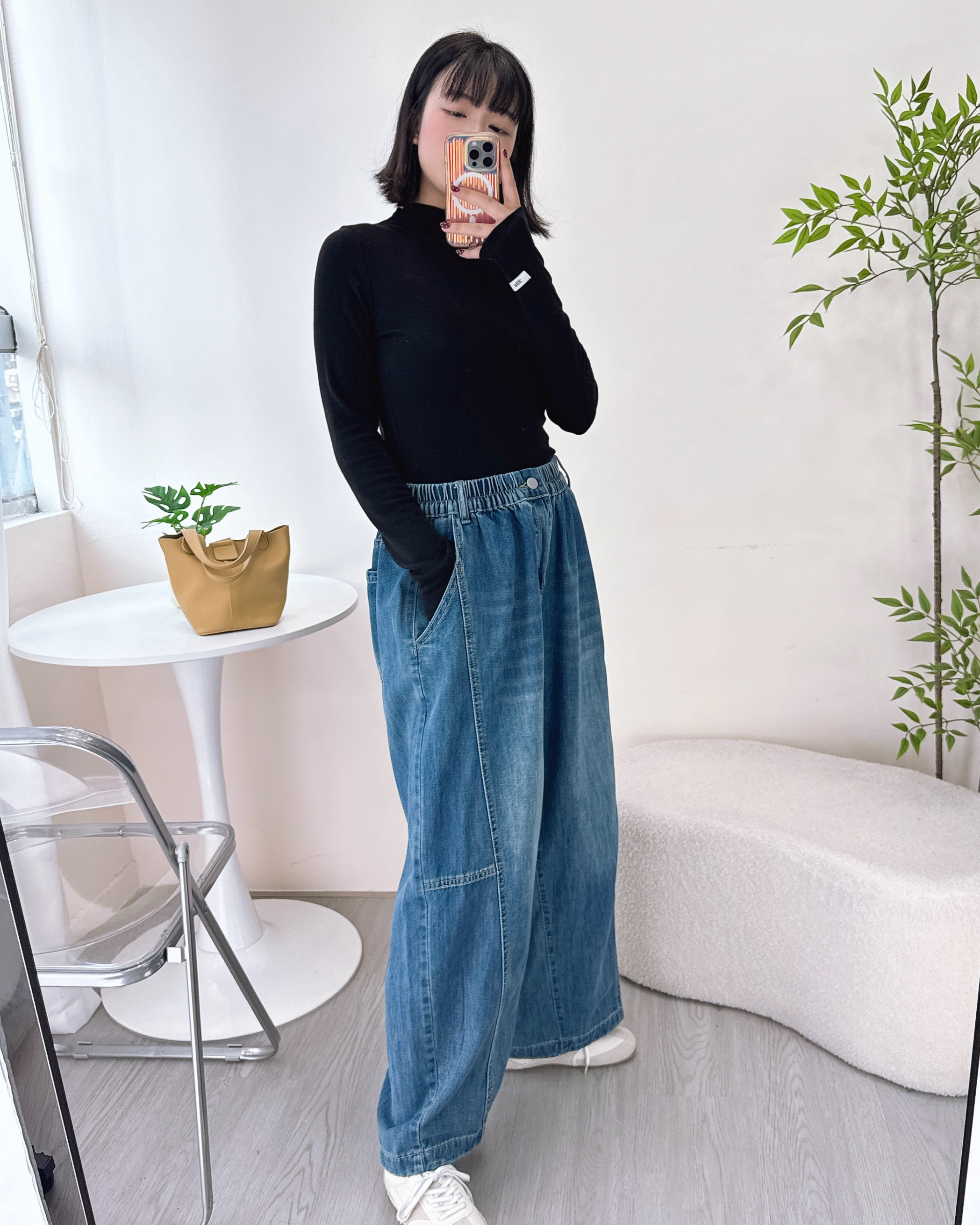 軟熟偏薄身繭型牛仔褲