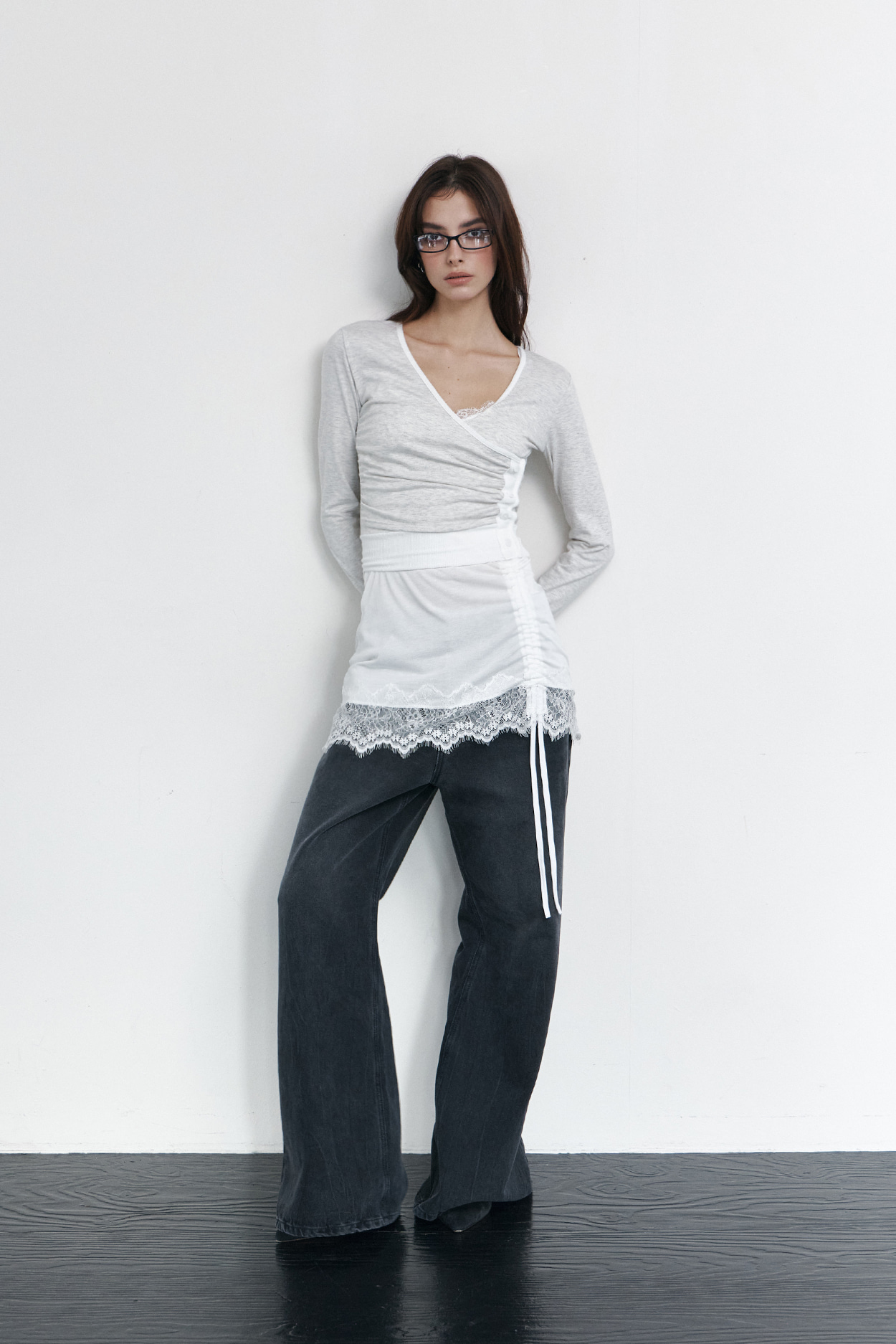 pleaseNOFOLLOW - Selena Button Wrap long sleeve Top (Oatmeal)