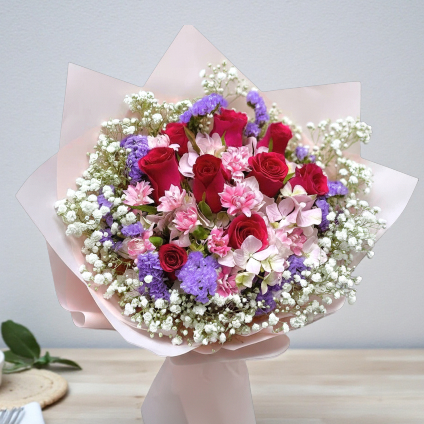 👉🏻鮮👈🏻Full of Love 系列｜粉色繡球丨桃紅玫瑰 9支丨情人節花束丨玫瑰花束丨將軍澳花店丨觀塘花店丨榮休花束丨母親節花束丨