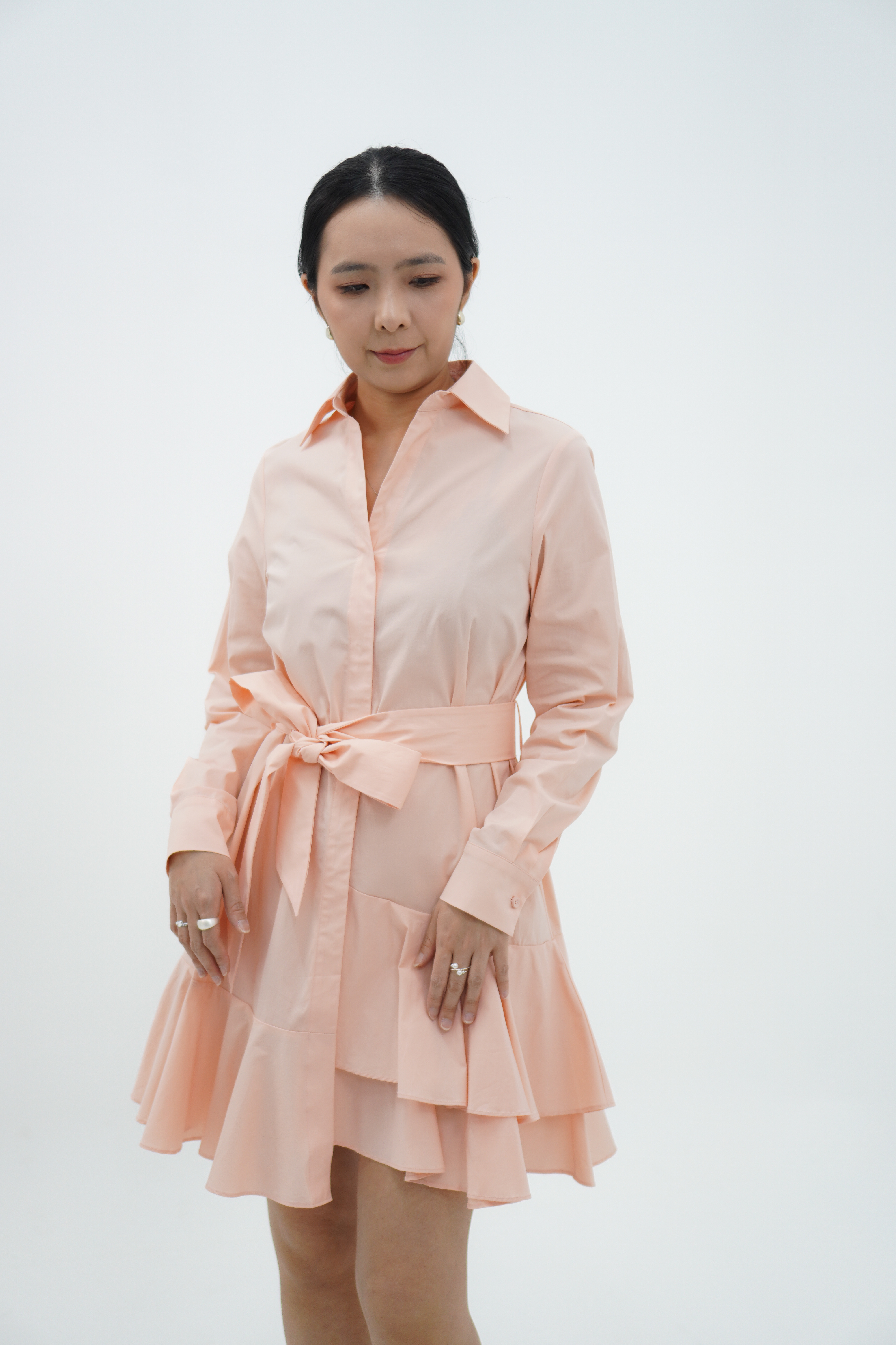 【设计师款】长袖层叠下摆连衣裙 Long Sleeve Dress with Ruffle Hem