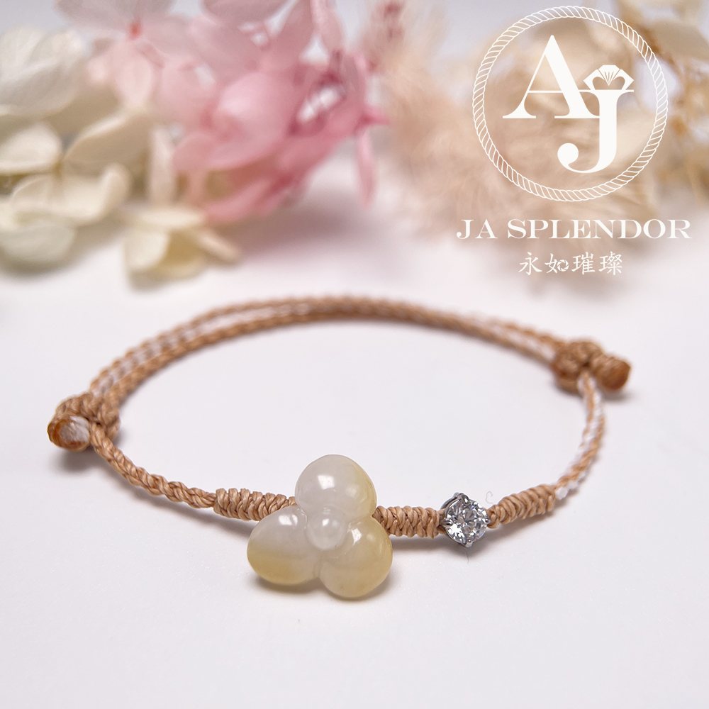 JN-3428 天然翡翠A玉-黃翡立體小花手繩