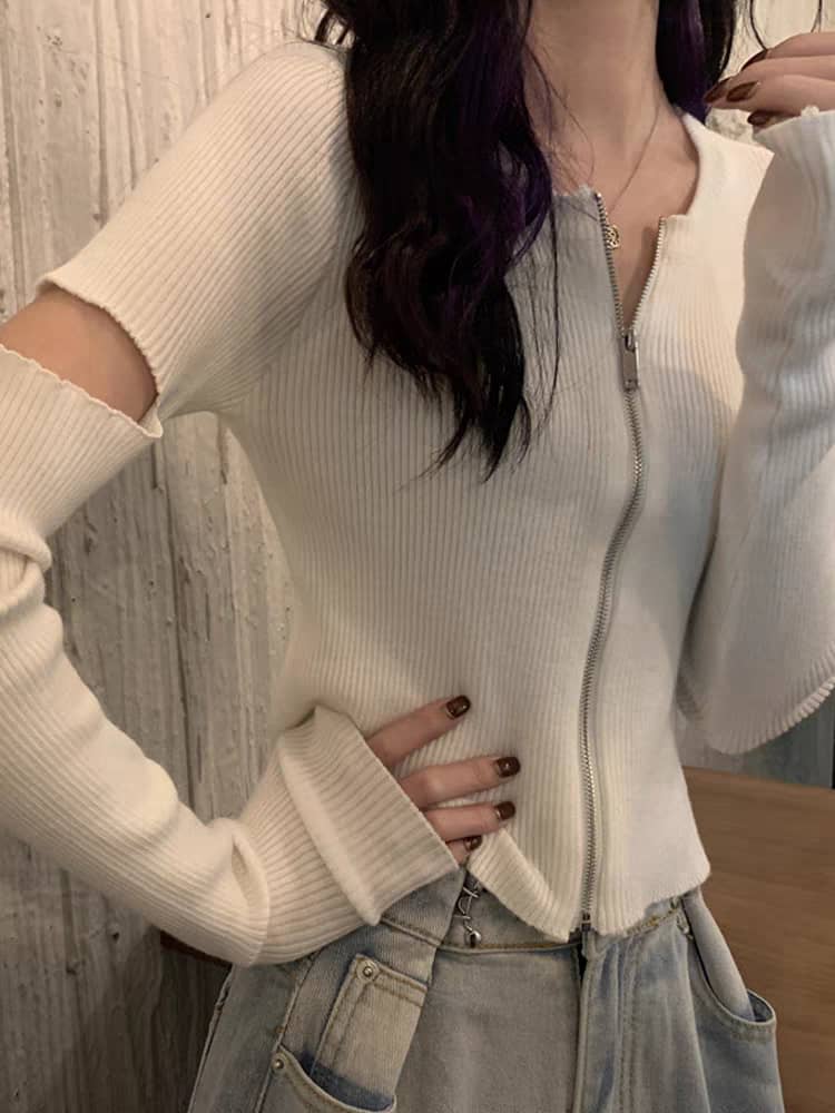 Detachable Sleeve Knit Top with Zipper Detail ‖ 可拆卸袖拉链针织上衣 KR016258014