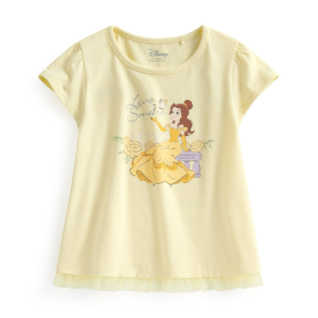 ☀️預訂 台灣直送☀️迪士尼公主系列四色網紗拼接印花純棉短袖T恤