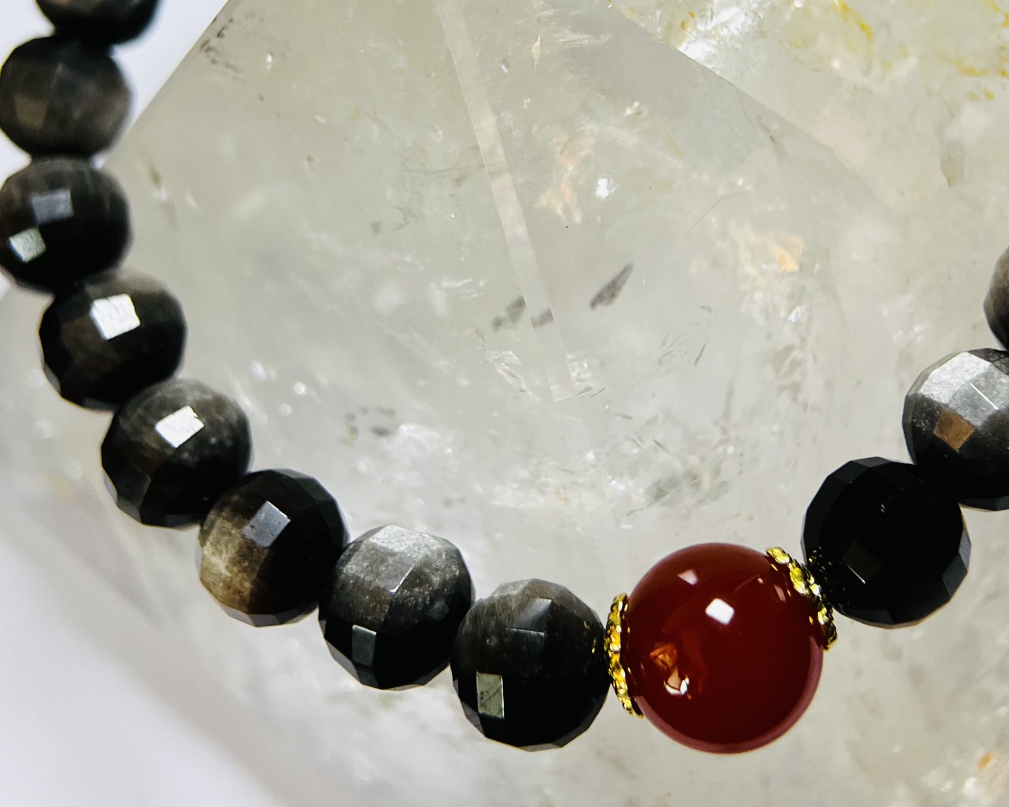 29B161手鏈｜鑽切銀曜石+紅瑪瑙