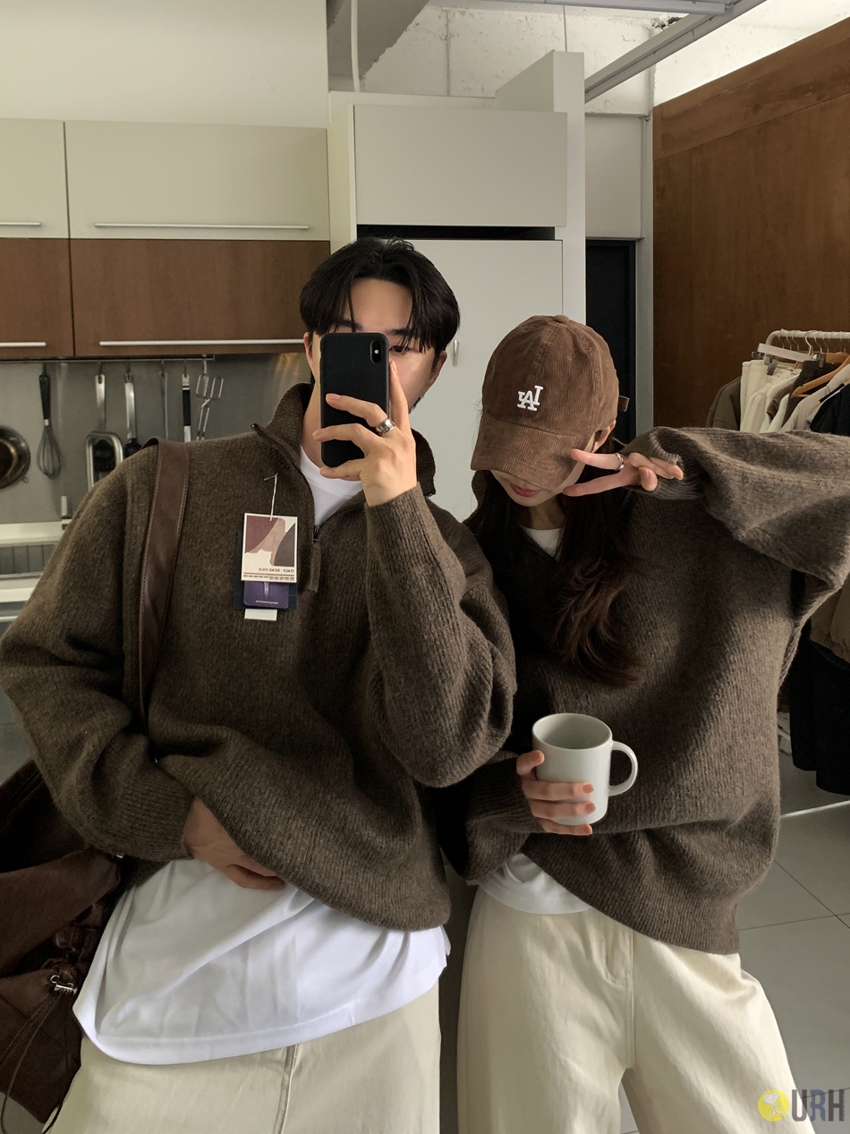 【100%保證韓國直送】高品質 YKK 拉鍊柔軟仿羊絨半拉鍊針織衫 Half Zip Knit [7 color] RL113866