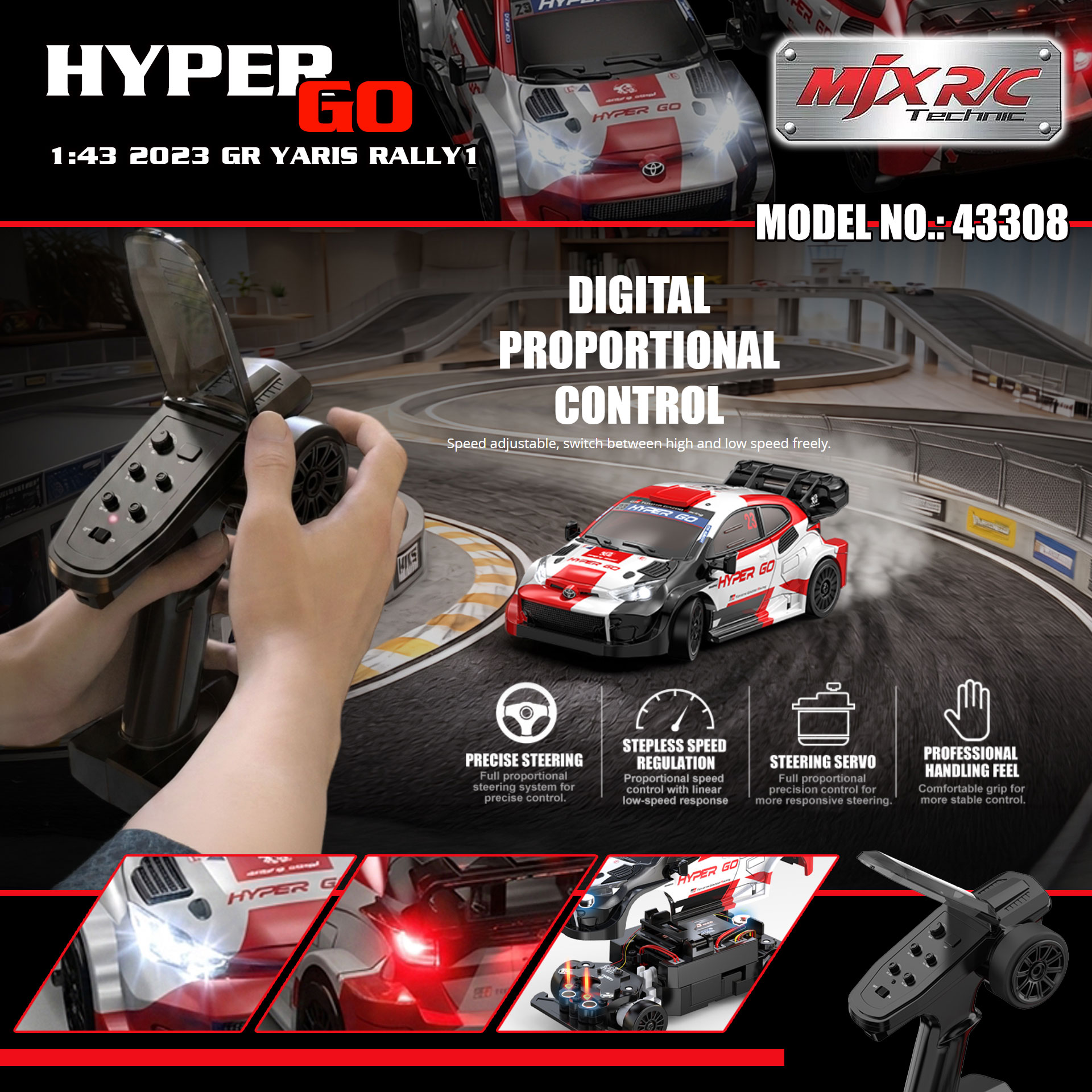 【香港現貨】MJX R/C HYPER GO 1:43 2023 GR YARIS RALLY1 拉力車 | 磁吸車殼