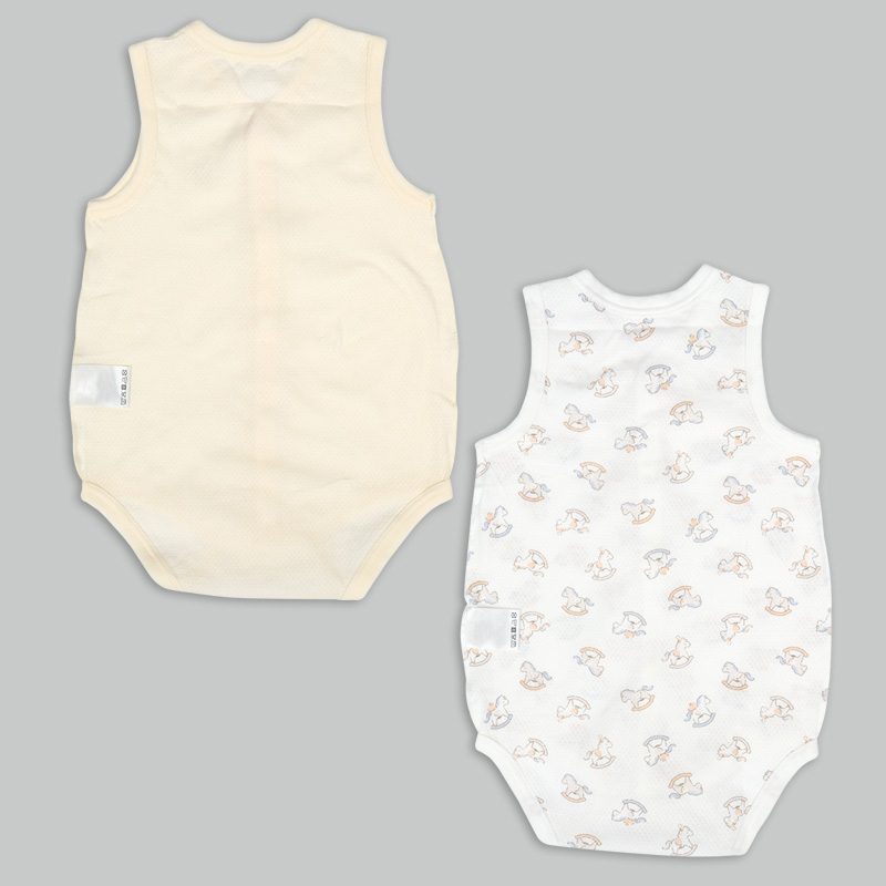 🇯🇵預訂 日本直送🇯🇵搖搖木馬印花純棉網眼前開式無袖背心包屁衣兩件套