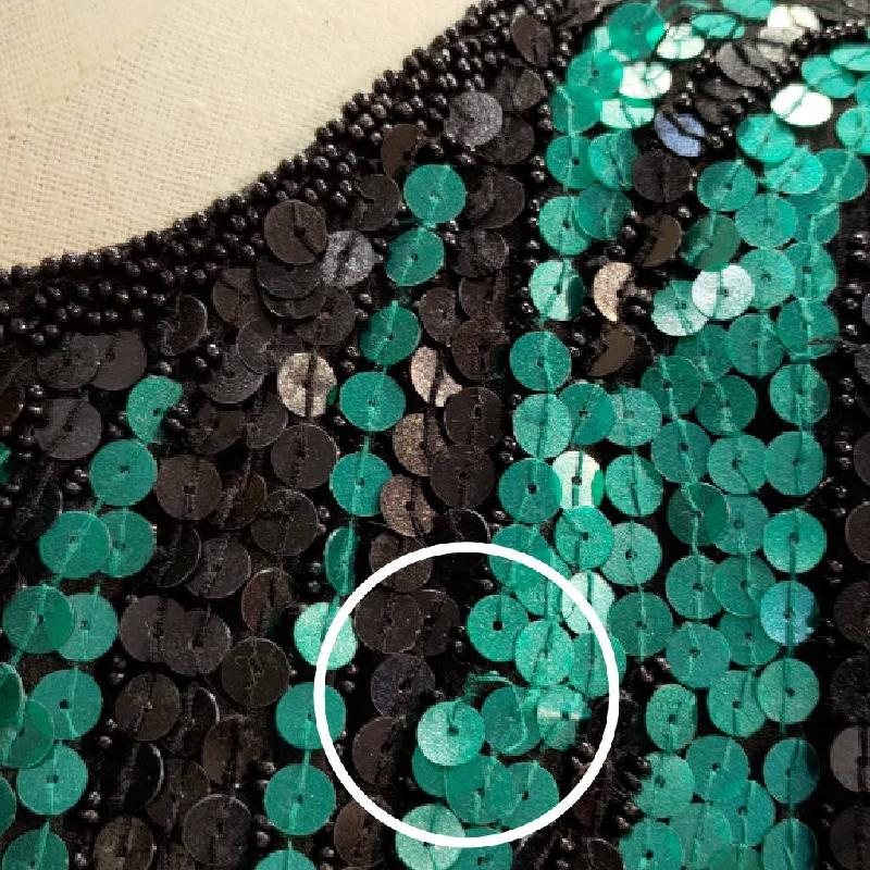 1980s Oleg Cassini by He-ro industries co. Hand-Stitched Green & Black Sequin Silk Disco Top (ZA115)